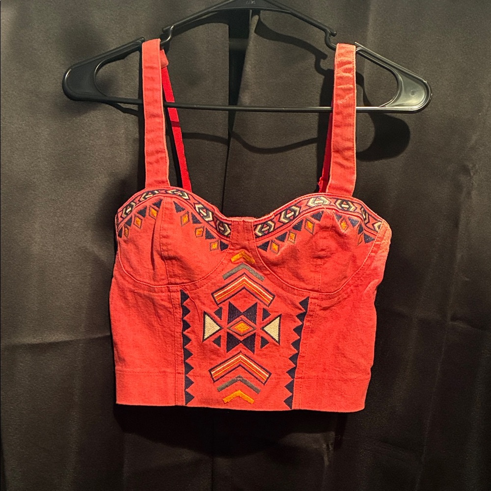 Flying Tomato Red Embroidered Crop Top